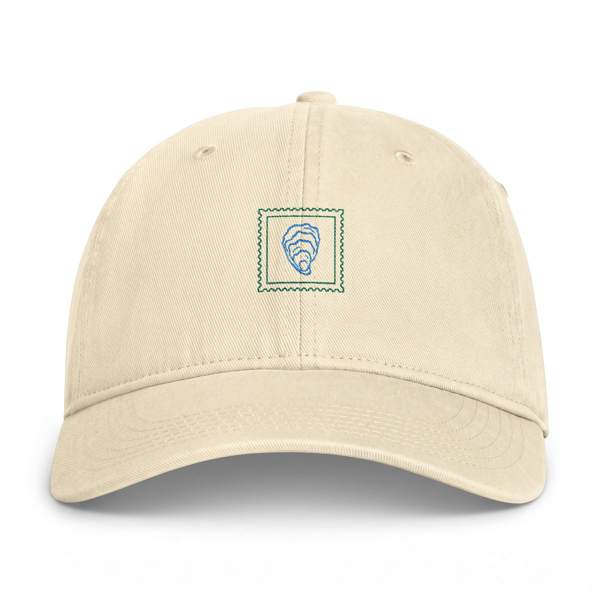 Oyster stamp washed Cap — Coastal Embroidered Baseball Hat